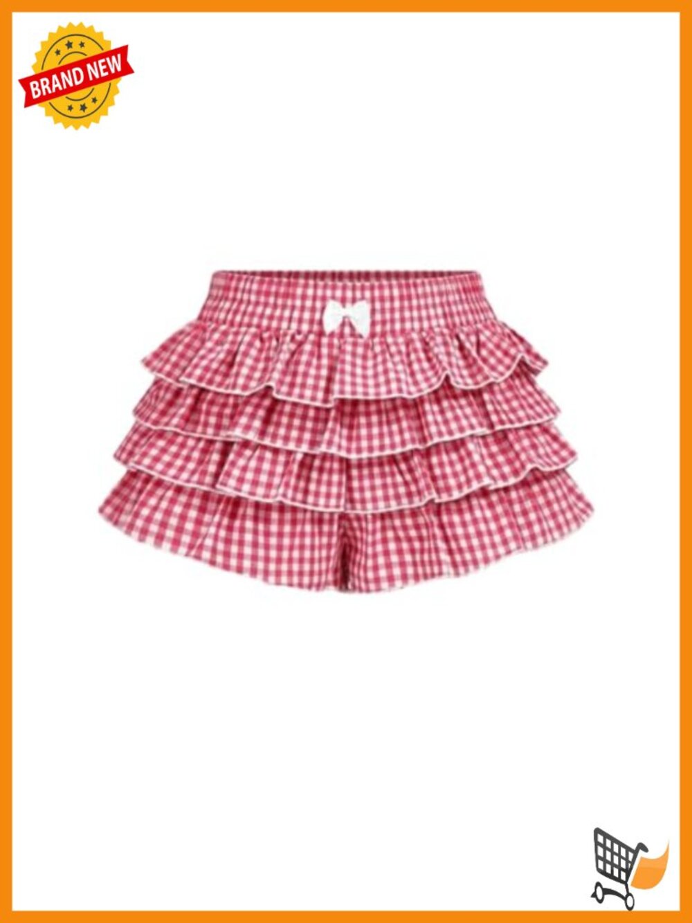 Y2K Tiered Ruffle Gingham Shorts with Bow Detail - Low Rise Micro Mini Skirted
